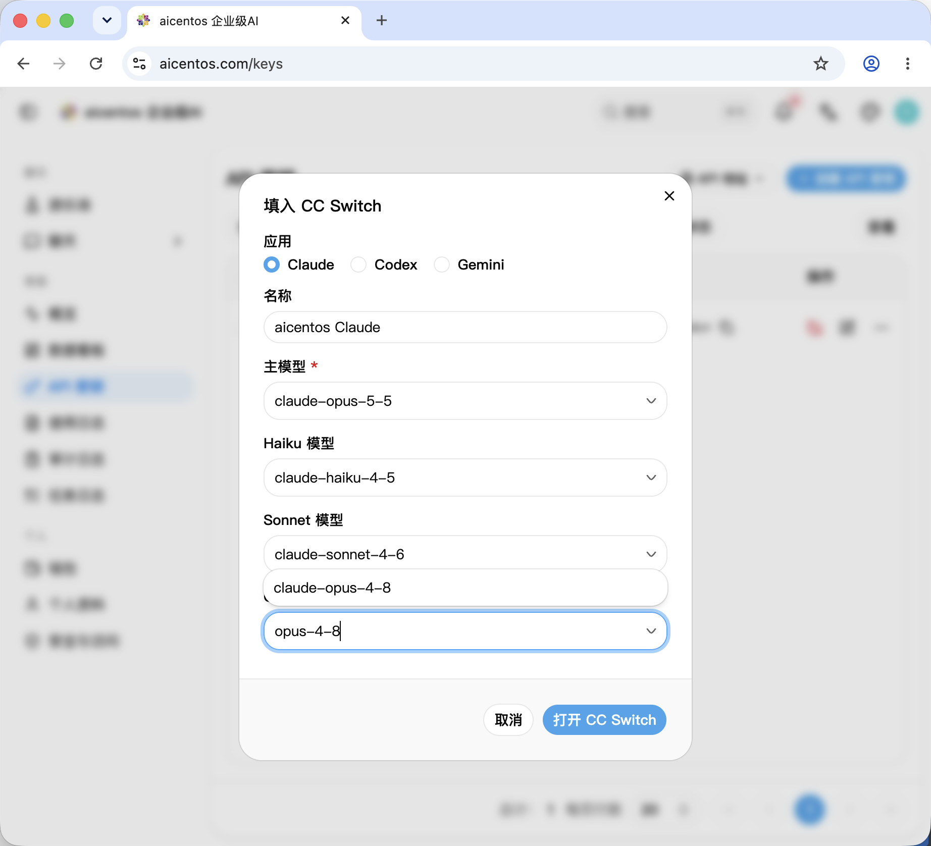 填入 CC Switch 配置